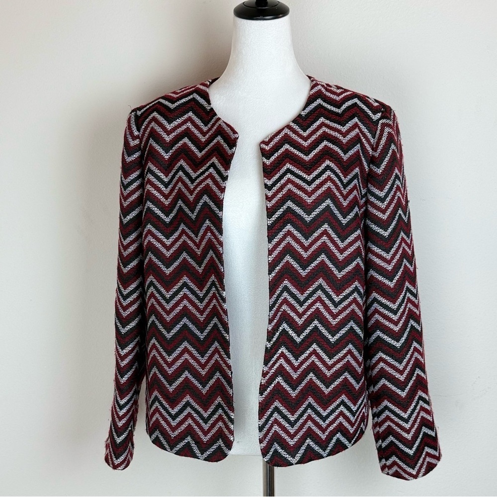 Tahari Arthur S. Levine Chevron Blazer Jacket 14P Petite Red Black